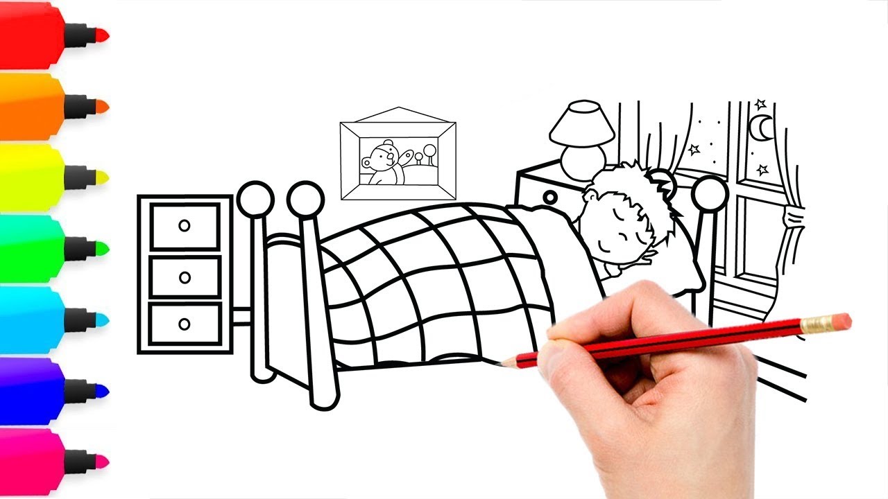 1280x720 Coloring Sleeping Child Bedroom Painting And Drawing - Sleeping Child Drawing