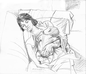 300x259 Mother And Child Drawing - Sleeping Child Drawing