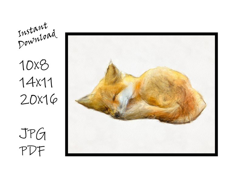 794x624 Sleeping Fox Woodland Animal Pencil Drawing Nursery Digital Etsy - Sleeping Fox Drawing