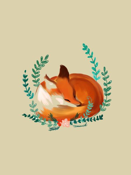 450x600 Sleeping Fox Art Print - Sleeping Fox Drawing