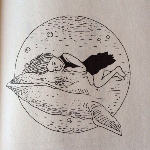 500x500 Girl, Whale, Water, Sleeping Girl On We Heart It - Sleeping Girl Drawing