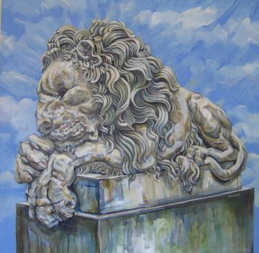 375x366 Rinaldi's Sleeping Lion Painting - Sleeping Lion Drawing