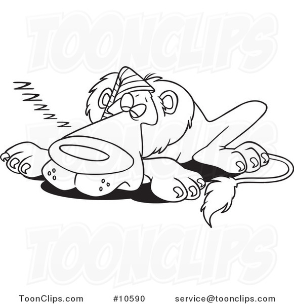 581x600 Cartoon Black And White Line Drawing Of A Sleeping Lion Wearing - Sleeping Lion Drawing