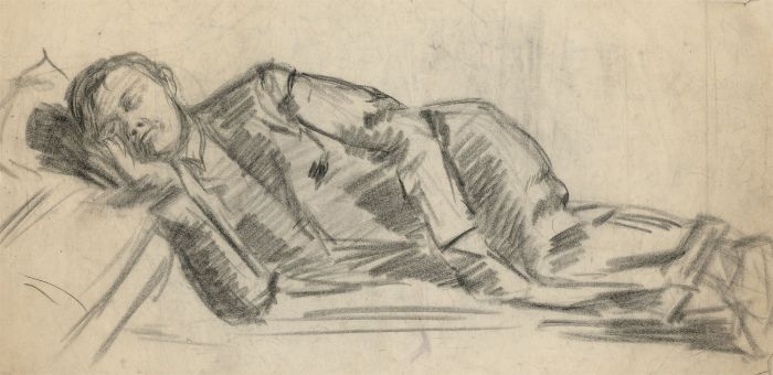 700x340 Mid Century Graphite Drawing - Sleeping Man Drawing