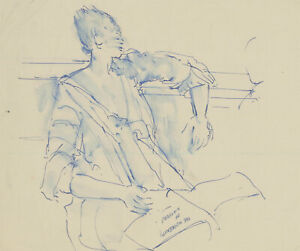 300x251 Modern British School Mid Century Pen Drawing - Sleeping Man Drawing