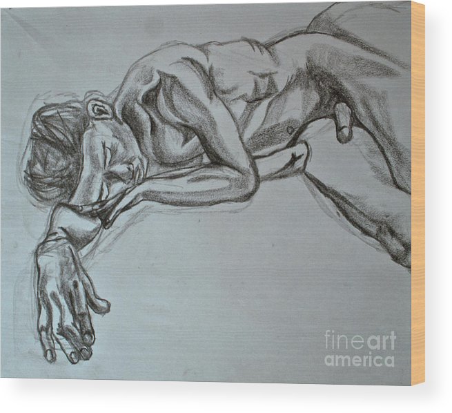 655x598 Sleeping Man Wood Print - Sleeping Man Drawing