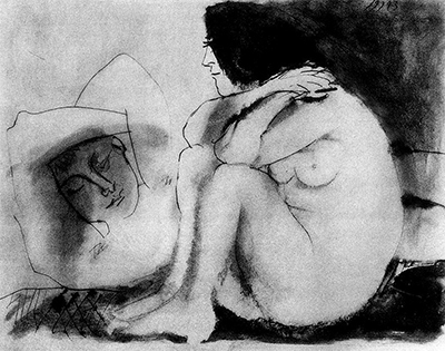 400x315 Sleeping Man And Sitting Woman - Sleeping Man Drawing