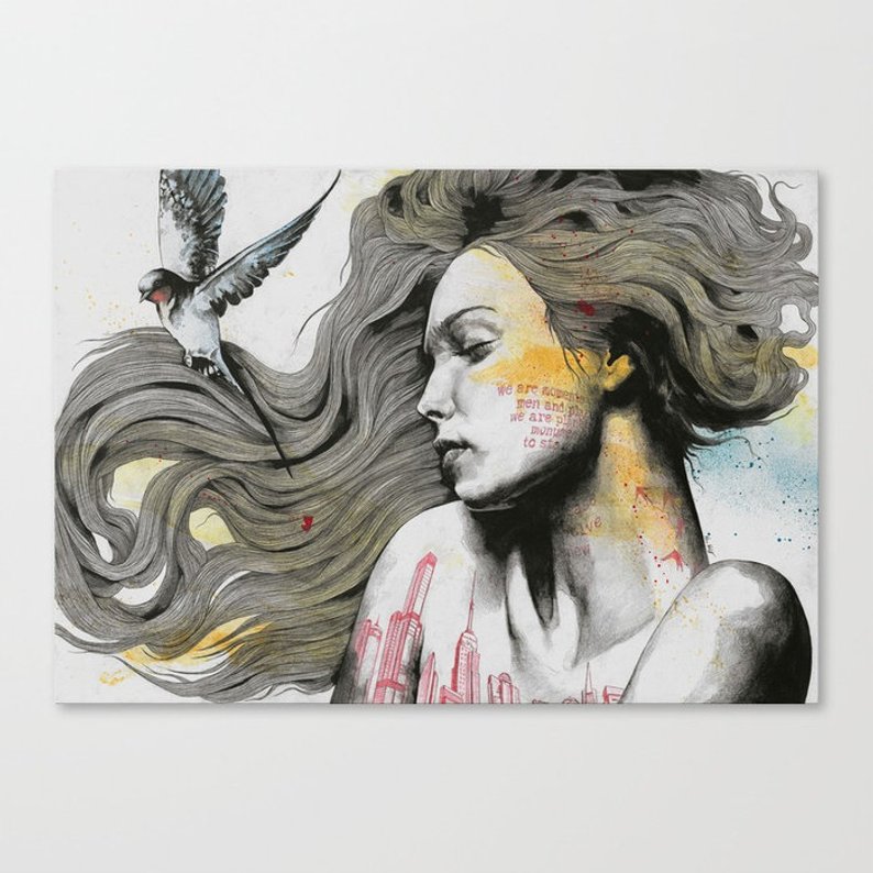 794x794 Sleeping Beauty Original Pencil Drawing Swallow Bird Woman Etsy - Sleeping Woman Drawing