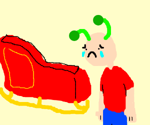 300x250 Sad Man With Antennae In Front Of Sleigh Drawing - Sleigh Drawing