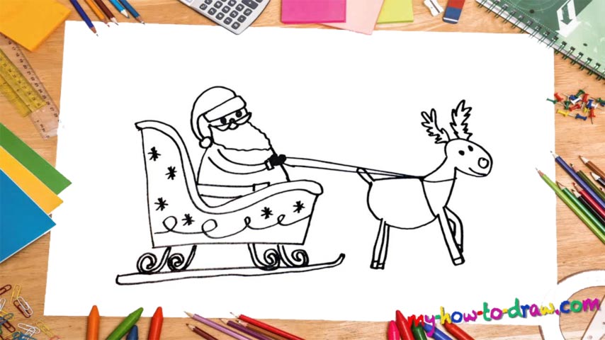 854x480 How To Draw Santa Claus Sleigh - Sleigh Drawing