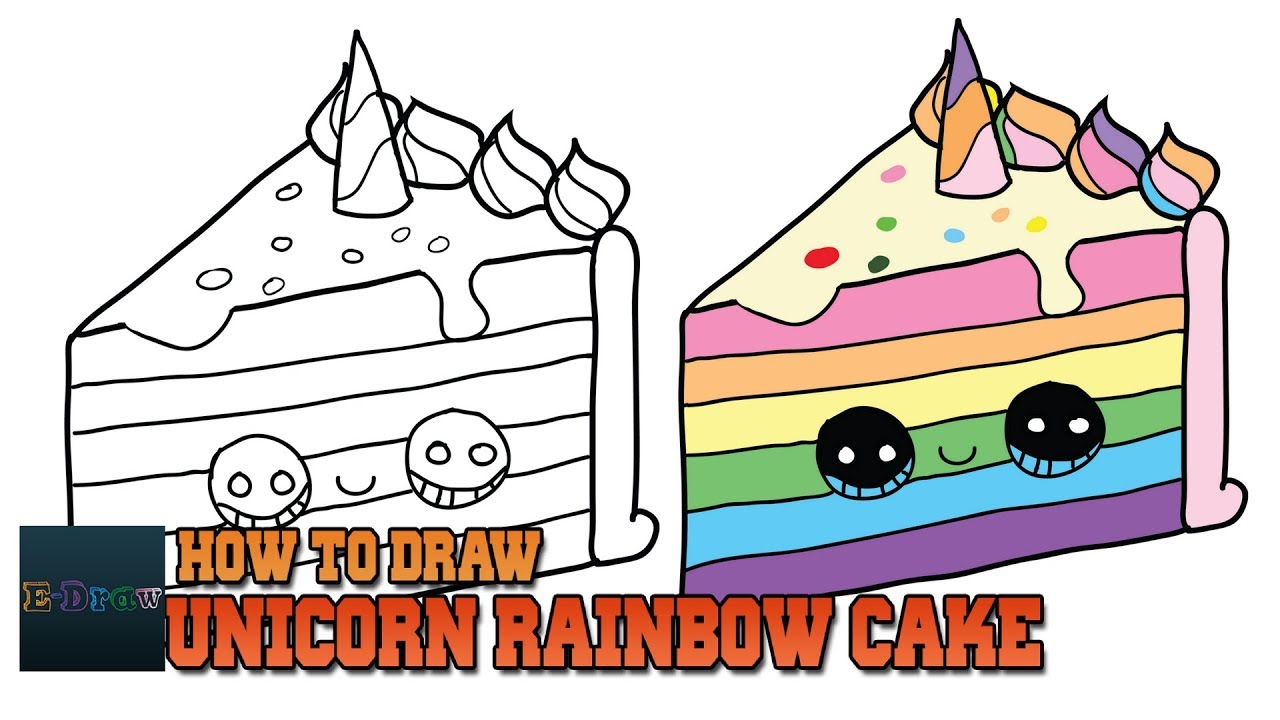 1280x720 how to draw a unicorn rainbow cake slice easy and cute step - Slice Cake Drawing