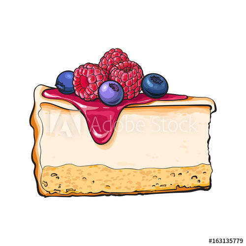 500x500 Hand Drawn Piece Of Cheesecake Decorated With Fresh Berries - Slice Of Cake Drawing