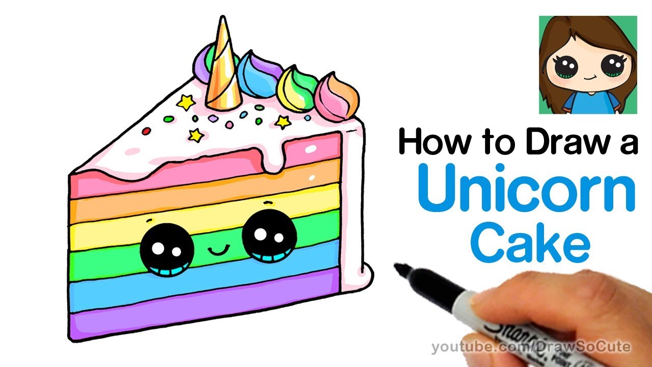 1280x720 how to draw a unicorn rainbow cake slice easy and cute - Slice Of Cake Drawing