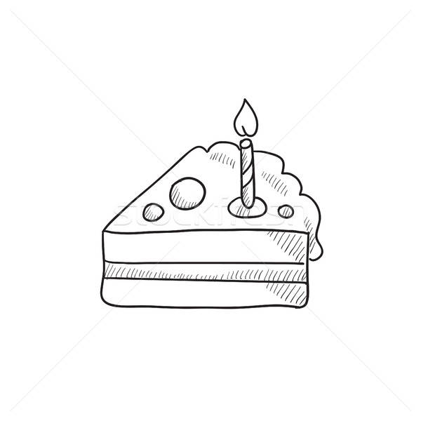 600x600 slice of cake with candle sketch icon vector illustration - Slice Of Cake Drawing