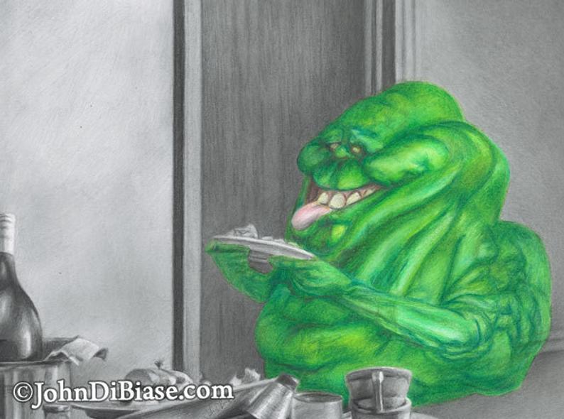 794x590 drawing print of slimer in ghostbusters etsy - Slimer Ghostbusters Drawing