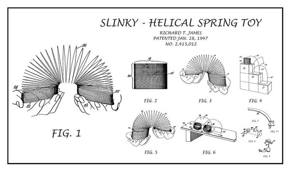 599x353 Restored Patent Drawing For The Richard T James Slinky Helical - Slinky Drawing