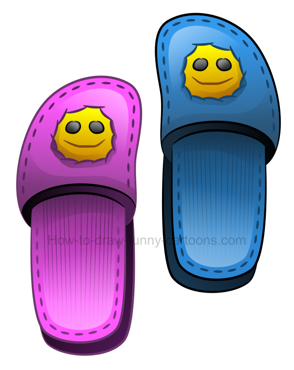 606x761 How To Draw Cartoon Slippers - Slippers Drawing