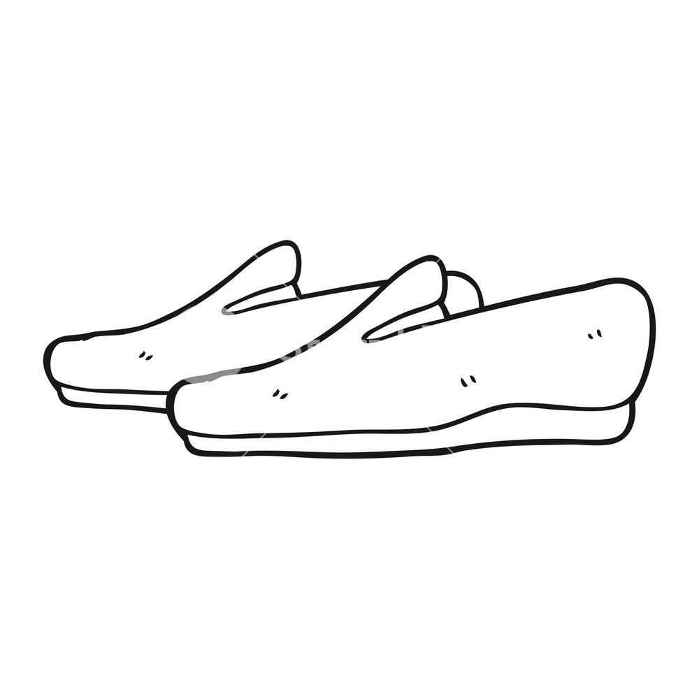 1000x1000 Freehand Drawn Black And White Cartoon Slippers Royalty Free Stock - Slippers Drawing