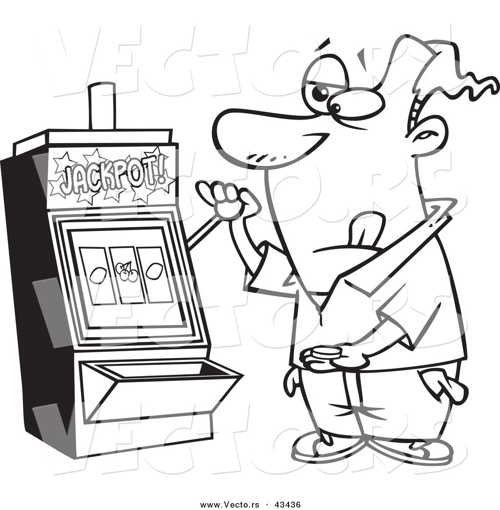 1024x1044 vector of a cartoon man playing a casino slot machine - Slot Machine Drawing