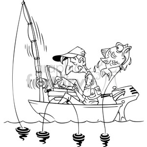 300x300 Black And White Cartoon Man Fishing In A Small Boat With Laptop - Small Boat Drawing