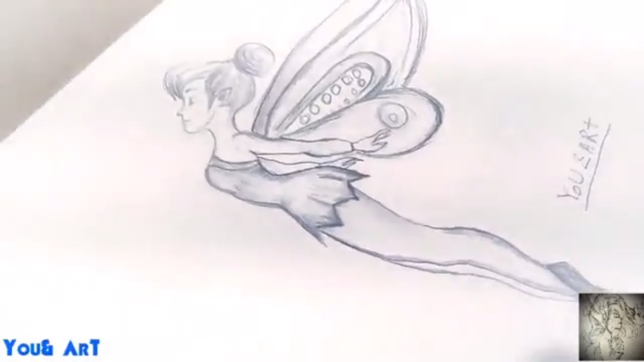 1280x720 Little Art Small Butterfly Girl Pencil Drawing - Small Butterfly Drawing