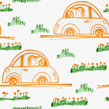 160x160 small car with hippy driver seamless pattern for bed cloth, child - Small Car Drawing