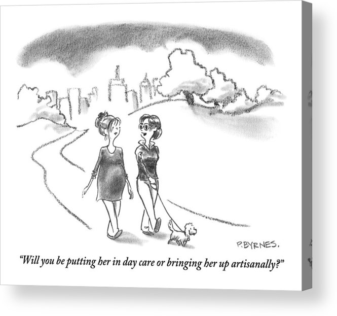 665x623 a woman walking a small dog asks her pregnant acrylic print - Small Dog Drawing