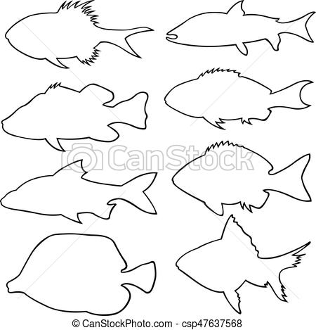 450x469 Set Of Different Small Fish Silhouettes Isolated On White - Small Fish Drawing
