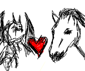300x250 Horse And Small Dragon Looking - Small Heart Drawing