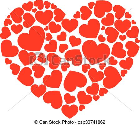 450x401 Big Heart Composed Of Small Hearts On White Background - Small Heart Drawing