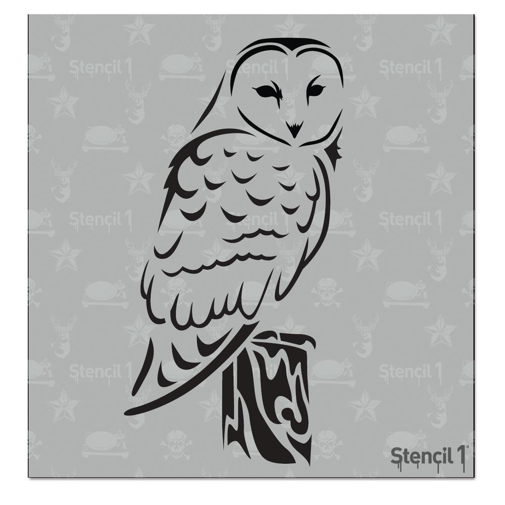 1000x1000 Barn Owl Small Stencil S - Small Owl Drawing