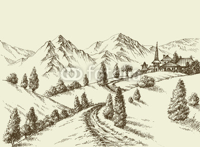 400x293 Mountains View, Small Village In The Background Buy Photos Ap - Small Village Drawing