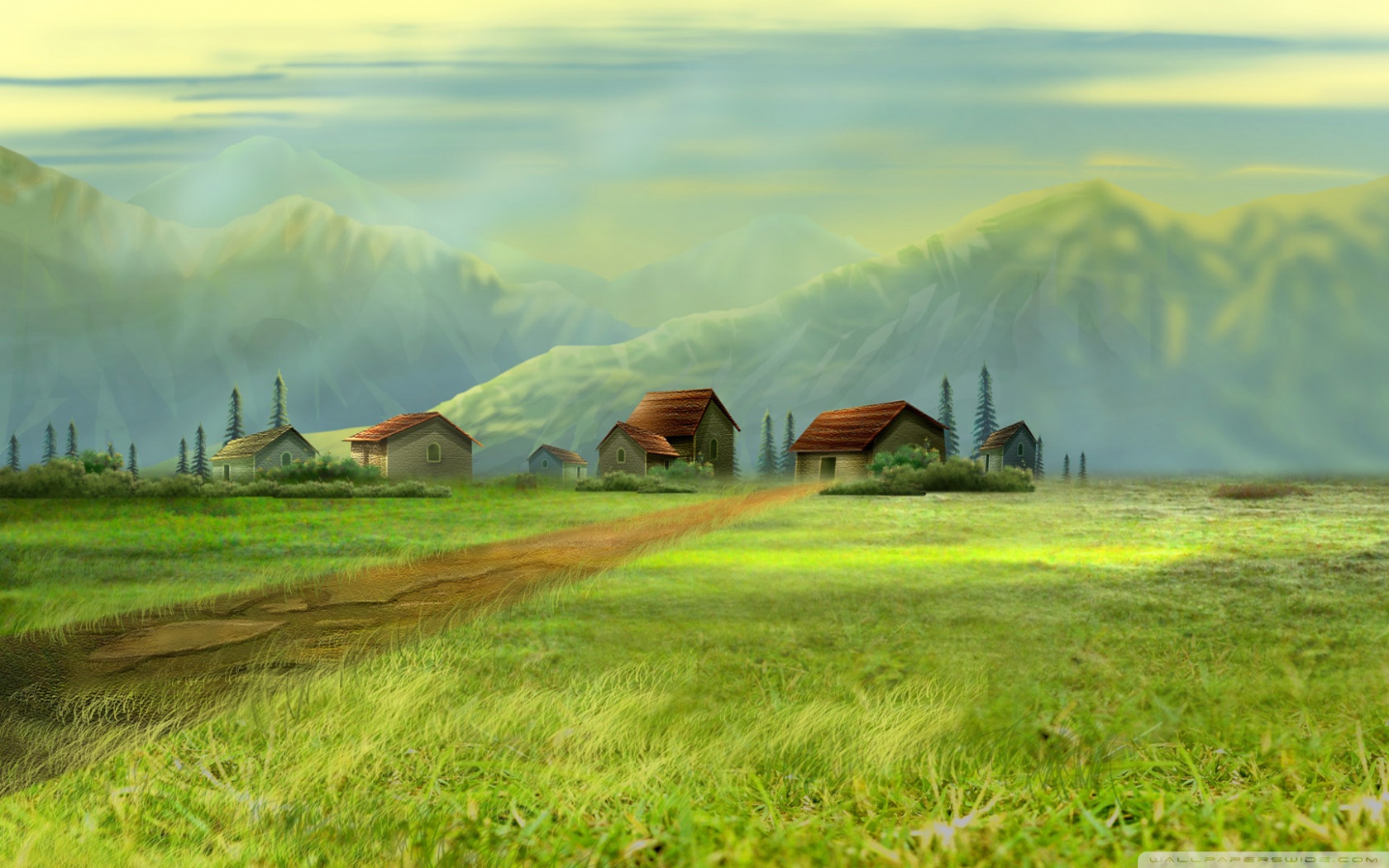 1680x1050 small village drawing hd desktop wallpaper for ultra hd - Small Village Drawing