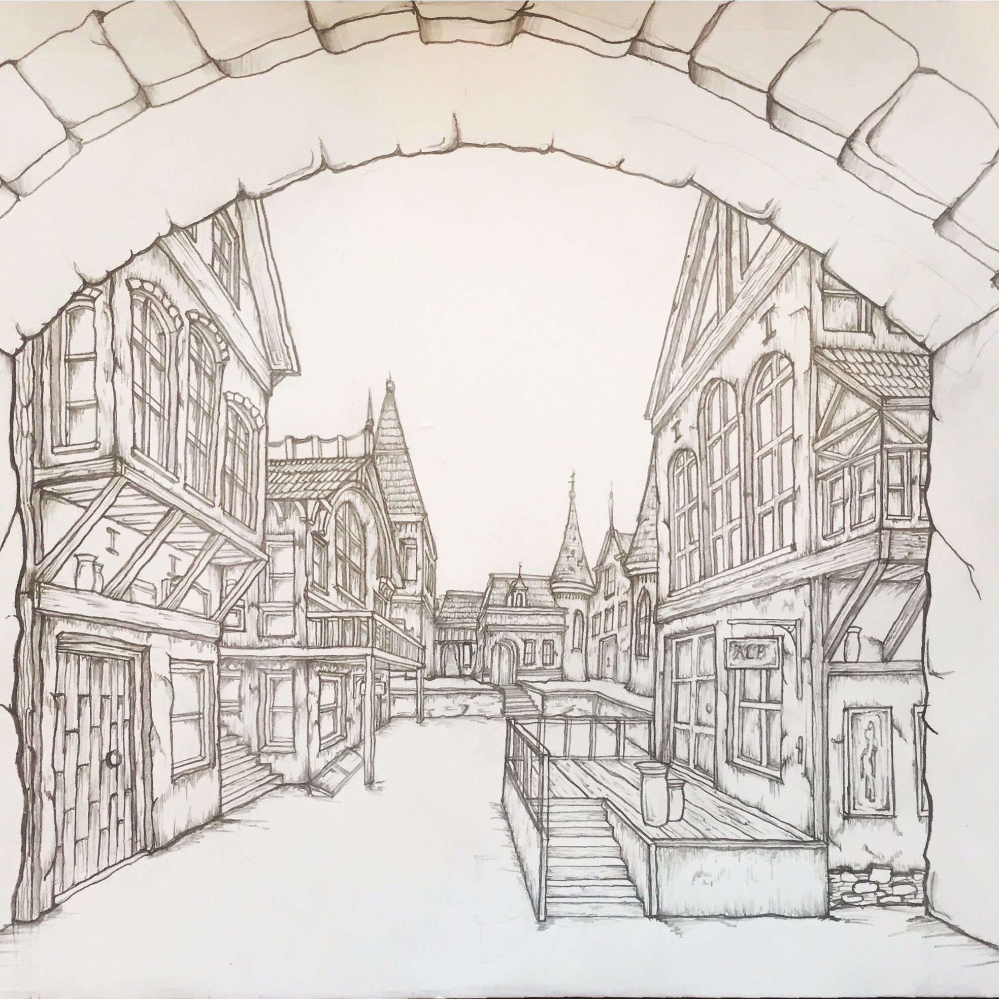 1968x1968 Small Village - Small Village Drawing