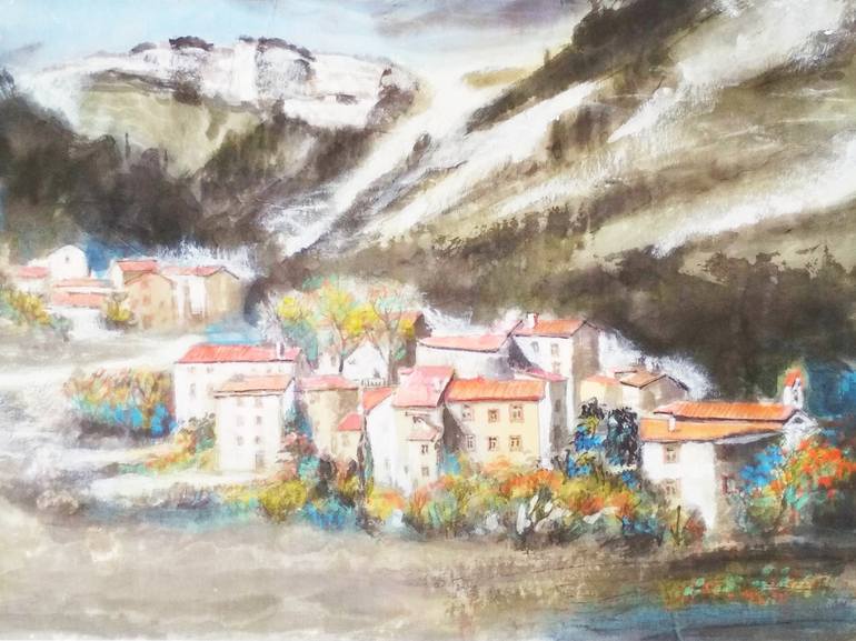 770x577 Small Village Painting - Small Village Drawing