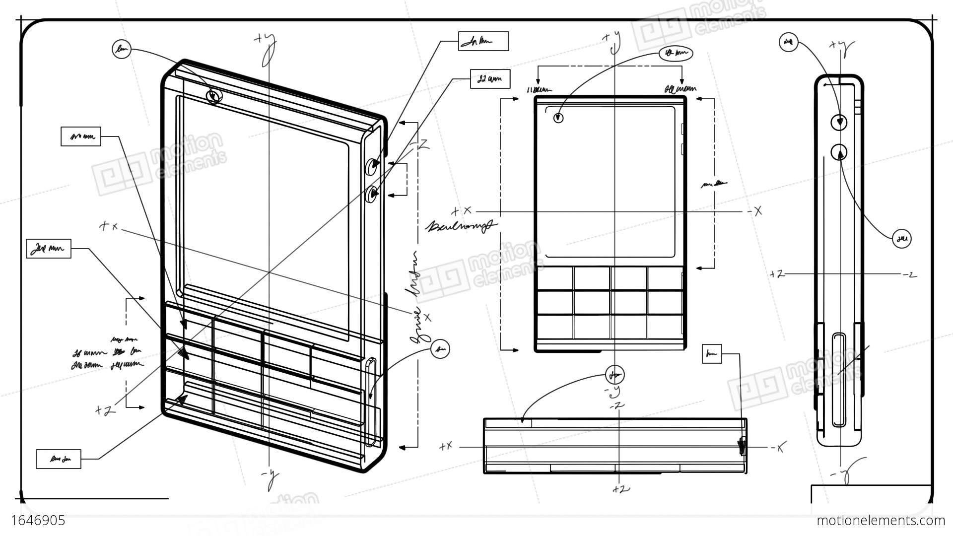1920x1080 Classic Smartphone Technical Drawing Stock Animation - Smartphone Drawing
