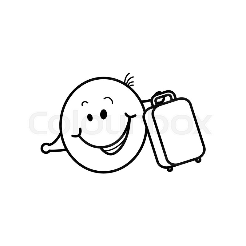 800x800 Smiley Face Traveler With Suitcase Stock Vector Colourbox - Smiley Face Line Drawing