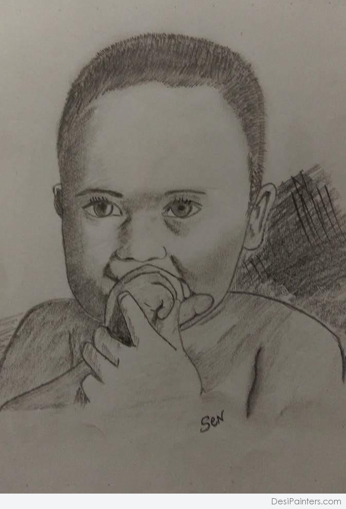 673x990 pencil sketch of smiling baby - Smiling Baby Drawing