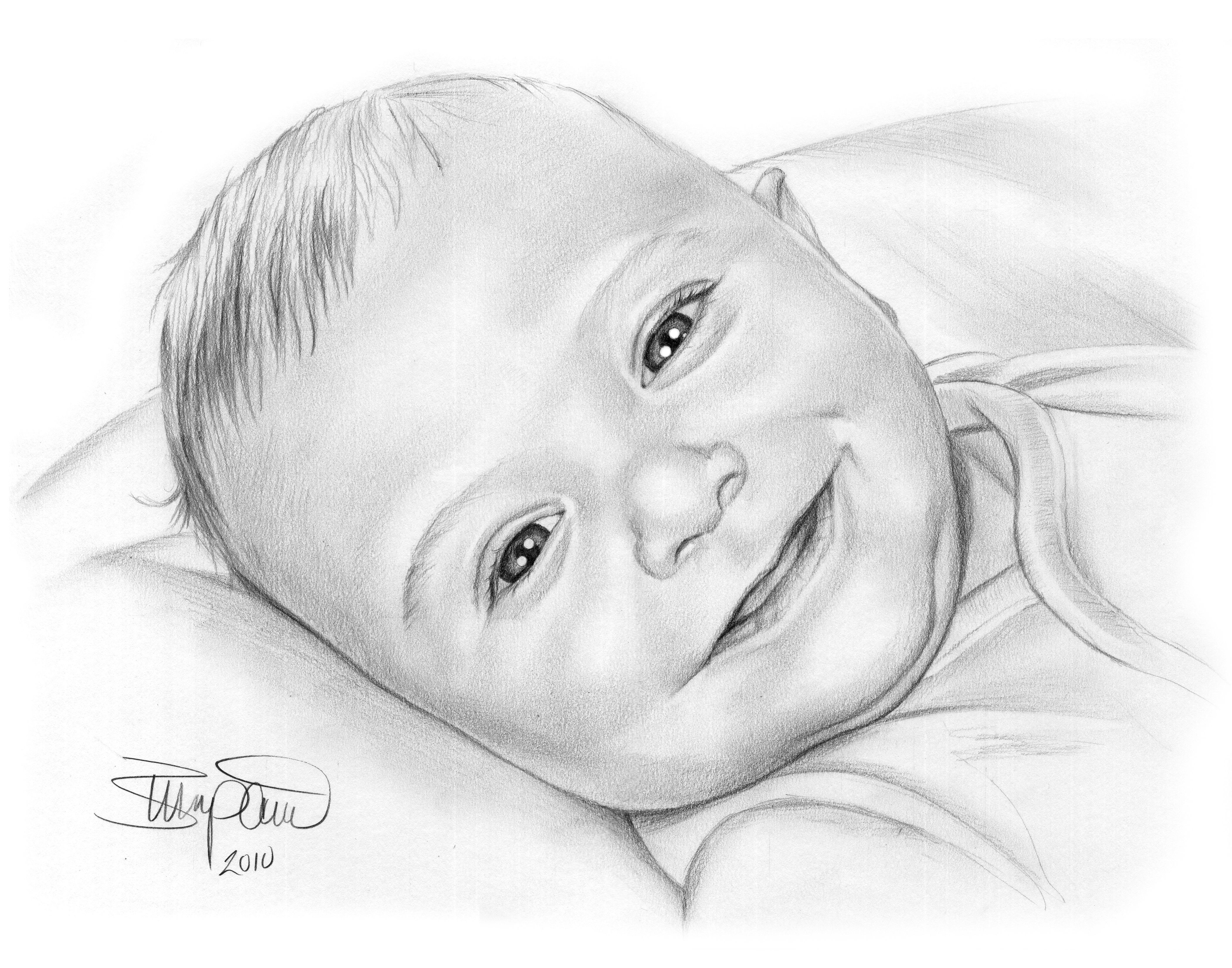 4200x3300 pencil portrait of smiling baby drawn - Smiling Baby Drawing