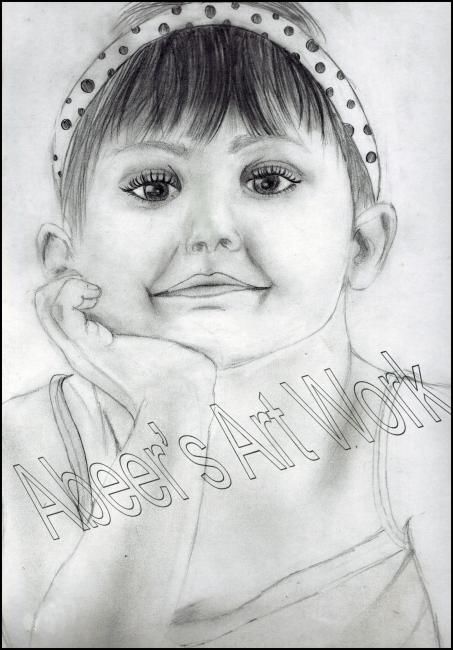 453x650 sketch of a smiling baby girl drawing - Smiling Baby Drawing