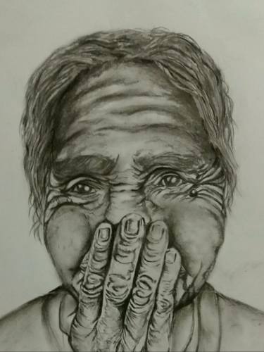 375x500 old women with smiling face drawing - Smiling Face Drawing
