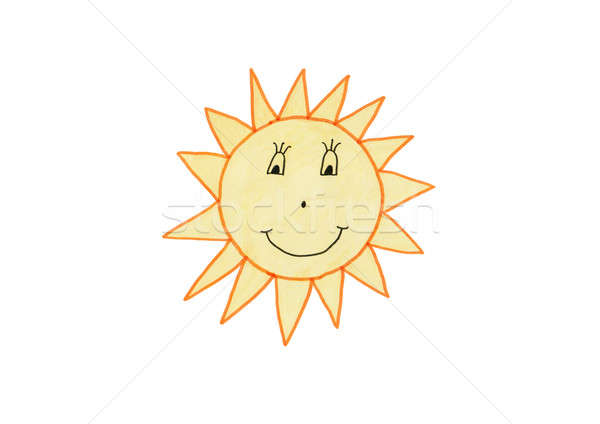 600x424 child drawing of the smiling sun, isolated on white stock photo - Smiling Sun Drawing