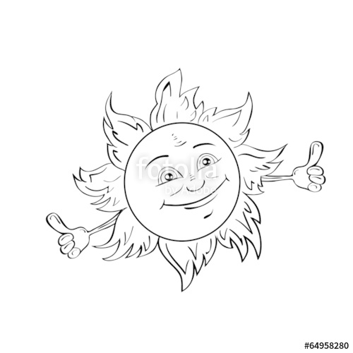 500x500 Smiling Sun Isolated On White Drawing Style Black And White - Smiling Sun Drawing