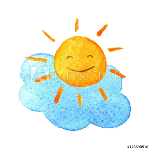 500x500 cute cartoon cloud and sunshine hand drawn watercolor - Smiling Sun Drawing