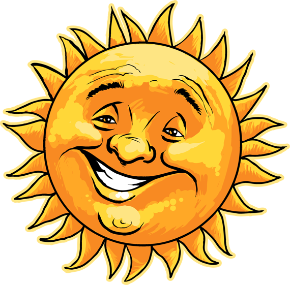 570x561 cheerful smiling sun sunshine man face yellow ball round - Smiling Sun Drawing