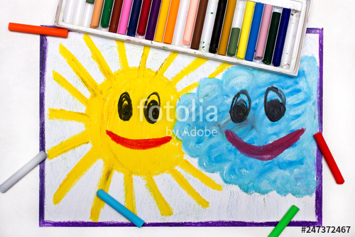 500x334 Colorful Drawing Smiling Sun And Cloud Stock Photo And Royalty - Smiling Sun Drawing