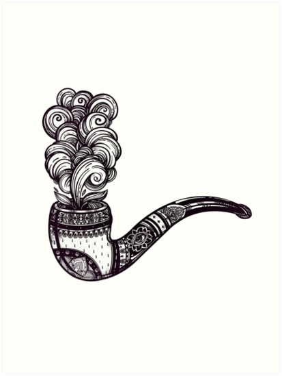 413x549 tobacco pipe with puff of smoke ornate pipe drawing art prints - Smoke Drawing