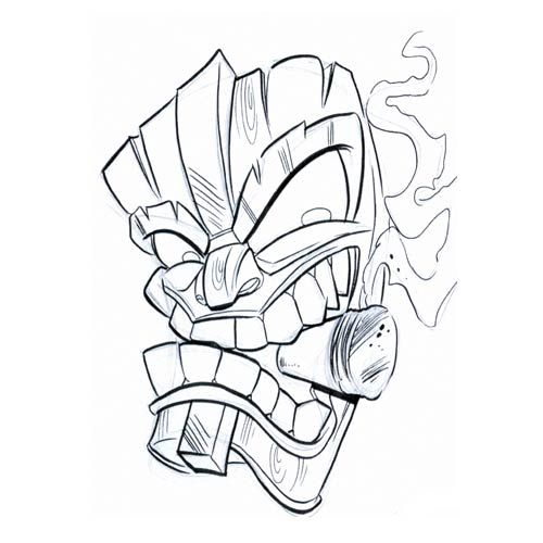 500x500 Tiki Tattoo Smoking Mask Tattoo Free Tattoos Designs Images - Smoke Mask Drawing