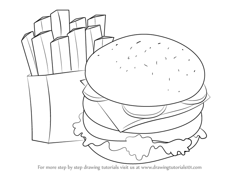 800x566 learn how to draw hamburger and fries - Snack Drawing