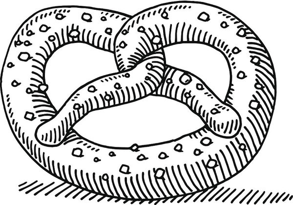 600x420 Pretzel Snack Food Drawing Art Print - Snack Drawing